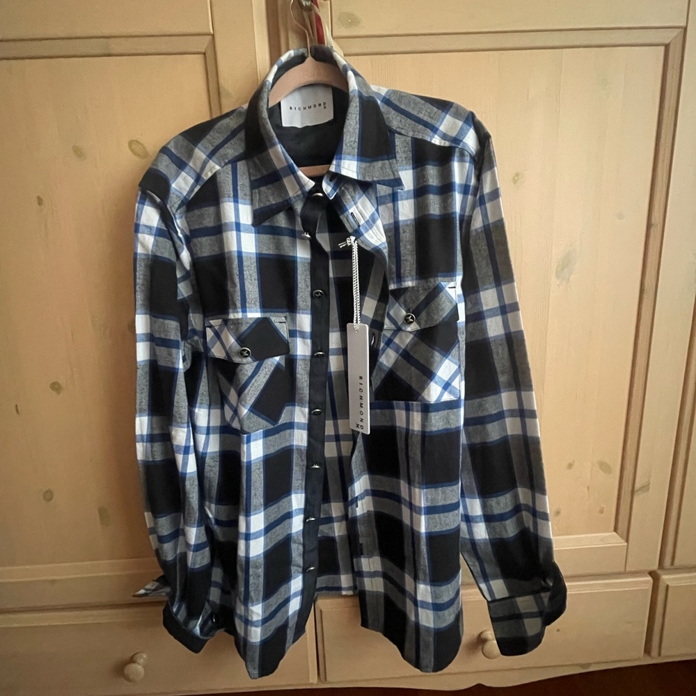 Richmond Black and Blue Plaid Men's Shirt